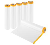 PINGEUI 6 Pack 2.4x20M Plastic Dust Sheet Roll, Tape And Drape, Pre Taped Masking Film for Painting Furniture Covering