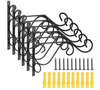 PINGEUI 6 Pack Hanging Brackets Hooks, Black Flower Basket Brackets Outdoor, Metal Wall Hooks Heavy Duty for Lanterns, Wind Chimes, Bird Feeder