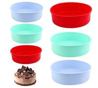 PINGEUI 6 Pcs 6 in 8 in Silicone Cake Tins, Non Stick Round Silicone Cake Pan for Cake, Pie and Pizza Baking, 3 Colors