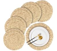 PINGEUI 6 PCS Wicker Place Mats Round, 25cm Natural Hyacinth Place Mats handmade Seagrass Rattan Woven Placemats for Restaurant, Home Kitchen Dining Table Accessories