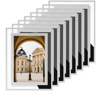 PINGEUI 8 Pack 6x4 Glass Photo Frames, Silver Mirrored Picture Frame, Multi Glass Photo Frames for Tabletop Display Horizontally or Vertically, Home Decoration Portrait or Landscape Display