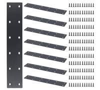 PINGEUI 8 Pack Black Flat Joining Plates, 275 x 50mm Flat Metal Brackets with Screws, Flat Connecting Plates for Fixing Wood Repair Connector