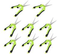 PINGEUI 8 PCS 6.5 Inches Green Gardening Pruning Scissors, Bud Trimming Scissors with Straight Tip Stainless Steel Blades, Micro Tip Hand Pruning Shears for Garden and Lawn