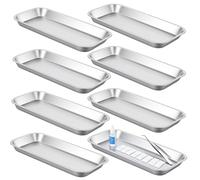 PINGEUI 8 PCS Small Instrument Trays, Stainless Steel Tray Rectangular Laboratory Supplies Tray, Metal Surgical Trays for Dental Lab Tool Instrument, 22x12x2cm