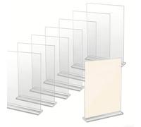 PINGEUI A4 Acrylic Sign Holder, 8 Pack Clear Double Side A4 Menu Holder, T-Shape Perspexs Poster Display Stands for Table Restaurant Hotel Shop Office