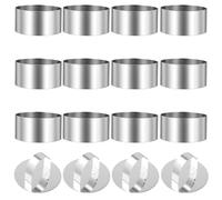PINGEUI Cooking Rings Set, 12 PCS Stainless Steel Mousse Ring with 4 Pusher, 8 CM Non-Stick Round Food Rings for Cooking Crumpets Eggs Dessert Cake Mousse