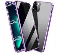 PingGoo Magnetic Titanium Privacy Case for iPhone 14 Plus, Anti Peep Magnetic Adsorption Double Sided Tempered Glass Full Body Case, Privacy Screen Protector Metal Frame Clear Phone Case