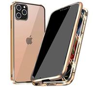 PingGoo Privacy Magnetic Case for iPhone 12 Mini, Anti Peep Tempered Glass Full Body Case, Front & Back 9H Tempered Glass, Privacy Screen Protector Metal Frame Anti Spy Case Cover, Gold