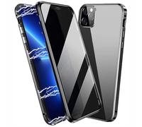 PingGoo Privacy Magnetic Case for iPhone 13 6.1", Anti Peep Tempered Glass Full Body Case, Front & Back 9H Tempered Glass, Privacy Titanium Metal Frame Anti Spy Case Cover, Black