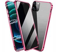 PingGoo Privacy Magnetic Case for iPhone 13 6.1", Anti Peep Tempered Glass Full Body Case, Front & Back 9H Tempered Glass, Privacy Titanium Metal Frame Anti Spy Case Cover, Red