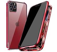PingGoo Privacy Magnetic Case for iPhone 13, Anti Peep Magnetic Adsorption Cover, Front & Back 9H Tempered Glass, Privacy Screen Protector Metal Frame Anti Spy Case Cover, Red