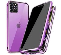 PingGoo Privacy Magnetic Case for iPhone 13 Mini, Anti Peep Magnetic Adsorption Cover, Front & Back 9H Tempered Glass, Privacy Screen Protector Metal Frame Anti Spy Case Cover, Purple
