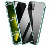 PingGoo Privacy Magnetic Case for iPhone 13 Pro 6.1", Anti Peep Tempered Glass Full Body Case, Front & Back 9H Tempered Glass, Privacy Titanium Metal Frame Anti Spy Case Cover, Green