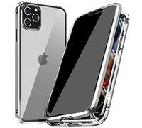 PingGoo Privacy Magnetic Case for iPhone 13 Pro Max, Anti Peep Magnetic Adsorption Cover, Front & Back 9H Tempered Glass, Privacy Screen Protector Metal Frame Anti Spy Case Cover, Sliver
