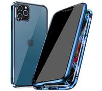 PingGoo Privacy Magnetic Case for iPhone 13 Pro Max, Anti Peep Tempered Glass Full Body Case, Front & Back 9H Tempered Glass, Privacy Screen Protector Metal Frame Anti Spy Case Cover, Blue