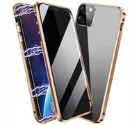 PingGoo Privacy Magnetic Case for iPhone 14 6.1", Anti Peep Tempered Glass Full Body Case, Front & Back 9H Tempered Glass, Privacy Titanium Metal Frame Anti Spy Case Cover, Gold