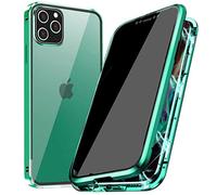 PingGoo Privacy Magnetic Case for iPhone 15 Plus, Anti Peep Tempered Glass Full Body Case, Front & Back 9H Tempered Glass, Privacy Screen Protector Metal Frame Anti Spy Case Cover, Green