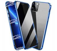 PingGoo Privacy Magnetic Case for iPhone 15 Pro Max 6.7", Anti Peep Tempered Glass Full Body Case, Front & Back 9H Tempered Glass, Privacy Titanium Metal Frame Anti Spy Case Cover, Blue