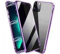 PingGoo Privacy Magnetic Case for iPhone 16 Pro Max 6.9", Anti Peep Tempered Glass Full Body Case, Front & Back 9H Tempered Glass, Privacy Titanium Metal Frame Anti Spy Case Cover, Purple