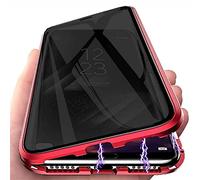 PingGoo Privacy Magnetic Case for Samsung Galaxy S21 Ultra, Anti Peep Tempered Glass Full Body Case, Front & Back 9H Tempered Glass, Privacy Screen Protector Metal Frame Anti Spy Case Cover, Red