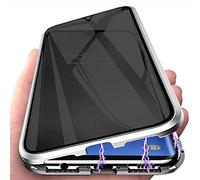 PingGoo Privacy Magnetic Case for Samsung Galaxy S23 Ultra, Anti Peep Tempered Glass Full Body Case, Front & Back 9H Tempered Glass, Privacy Screen Protector Metal Frame Anti Spy Case Cover, Sliver