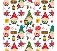 Pingianer 100 x 160 cm 100% Cotton Christmas Cotton Fabric Children Sold by the Metre Craft Sewing Fabric (Gnome Gift Lantern White, 100 x 160 cm)