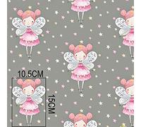 Pingianer Fairy Stars Grey, 150 x 160 cm, 100% Cotton Fabric, Children, Sold by the Metre, Craft Sewing Fabric