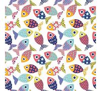 Pingianer Fish Whale 100% Cotton Fabric for Children Sold by the Metre Craft Sewing Fabric (Fish Colourful Mess, 150 x 160 cm)
