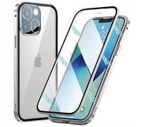 Pingoo Case for iPhone 14 Pro Max, Magnetic Titanium Adsorption Metal Bumper with Front and Back Transparent Tempered Glass Flip Cover 360 Degree Full Body Protective Case for Men Women