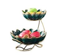 PINGSHI Boutique UK 2-Tier Fruit Bowl,Ceramic Plate with Metal Pedestal,Snacks Candy,Nuts Dried Display Stand for Table Organizer