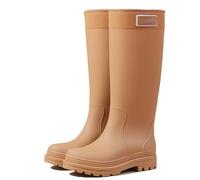 PINGSHI Boutique UK Women's Waterproof Rain Boots with Removable Liner, Non-Slip Kitchen Rubber Boots Low Block Heel Trendy Mid-Calf Overshoes(Khaki,35-36)
