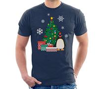 Pingu Around The Christmas Tree Men's T-Shirt Navy Blue