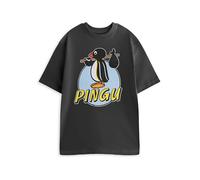 Pingu Short Sleeved Black Graphic Tee | Unisex Adults T-Shirt with Penguin Character Print | Retro Style Casual Wear for Everyday Use Merch - XX-Large