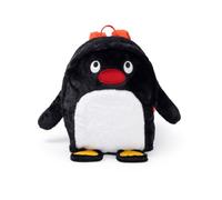 Pingu Unisex Kids Black Plush Backpack | Fluffy Penguin Character School Rucksack with White Belly & Red Beak | Soft Zip-Up Back to School Bag Merch