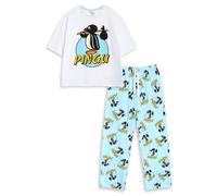 Pingu Womens White Blue Short Sleeve Long Leg Pyjama Set | Cartoon Character Sleepwear & Loungewear Print Nightwear for Relaxation Merch - Small