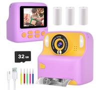 Pinguma Kids Instant Print Camera with 32 GB SD Card, Type-C 16x Digital Zoom, 3 Rolls Print Paper, Birthday Selfie Camera for Kids Age 3-12