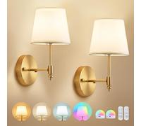 Pingxihule PXFLCRY Battery Operated Wall Sconce Set of 2,Gold Wireless Wall Light with Remote Control,RGB Dimmable 15 Colors,Rechargeable Bulbs Cordless Lamp for Indoor Bedroom Bathroom Living Room