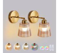 Pingxihule Vintage Battery Operated Wall Sconce Set of Two with Amber Glass Lampshade Rechargeable Wall Light Indoor with Remote Control Wireless Wall Lamp for Living Room Bedside Bedroom