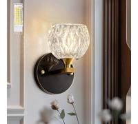 Pingxihule Vintage Wall Sconce Black Modern Wall Lighting Fixture with Water Textured Glass Lampshade Antique Brass Wall Sconces Bulb Includ for Bedside Bedroom Doorway G9*1