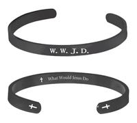 Pingyongchang 1Pcs WWJD Stainless Steel Prayer Bangle Cuff Open Bracelets What Would Jesus Do Engraved Cross Bible Verse Bracelet Women Men Inspirational Religious Christian Jewelry, Metal, alloy