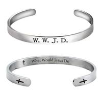 Pingyongchang 1Pcs WWJD Stainless Steel Prayer Bangle Cuff Open Bracelets What Would Jesus Do Engraved Cross Bible Verse Bracelet Women Men Inspirational Religious Christian Jewelry, Metal, alloy