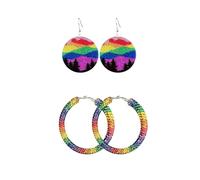 Pingyongchang 2 Pairs Rainbow Tassel Pride Dangle Drop Earrings for Women Men Cute Colorful Love is Love Acrylic Earrings Love Wins Jewelry Gift, Metal Acrylic, No Gemstone