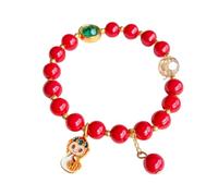 Pingyongchang 2025 New Year of Snake Beaded Bracelets Chinese Zodiac Feng Shui Lucky Amulet Stretch Bracelets Chinese New Year Red Jewelry Gifts for Women Men, S, Zinc, no gemstone