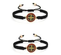 Pingyongchang 2Pcs Catholic Saint Benedict Medal Bracelet Adjustable Braided String Matching Bracelets Handmade Protection Pray Inspirational Religious Jewelry Gifts for Women Men, Adjustable, Metal