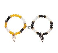 Pingyongchang 2Pcs Cute Cat Heart Matching Bracelet Lovely Cartoon Kitten Beaded Stretch Bracelets Y2K Couple Friendship Bracelets Jewelry Gifts for Women Men, S, Zinc, no gemstone