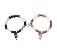 Pingyongchang 2Pcs Cute Cat Heart Matching Bracelet Lovely Cartoon Kitten Beaded Stretch Bracelets Y2K Couple Friendship Bracelets Jewelry Gifts for Women Men, S, Zinc, no gemstone