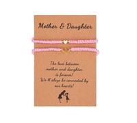 Pingyongchang 2pcs Love Heart String Bracelets Sweet Heart Matching Adjustable Braided String Bracelet Pink Black Red Mother's Day Birthday Gifts for Mother Daughter Son, M, Zinc, no gemstone