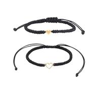 Pingyongchang 2pcs Love Heart String Bracelets Sweet Heart Matching Adjustable Braided String Bracelet Pink Black Red Mother's Day Birthday Gifts for Mother Daughter Son, M, Zinc, no gemstone