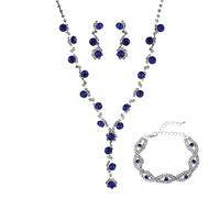 Pingyongchang 3 PCS 18 K Gold Necklace Long Necklace for Women Gold Rose Pendent Bracelet Flower Jewelry Dangle Earrings Set for Valentine's Day Birthday Party Wedding Gifts, Crystal, Crystal