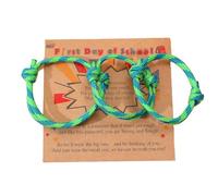 Pingyongchang 3Pcs First Day of School Colorful Neon Rope Bracelet Cute Handmade Adjustable Family Bracelet with Message Card for Mother Daughter Dad Son Back to School Gifts, Metal, alloy